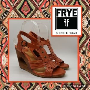 Frye Gabriella Orange Leather Wedges Size 8